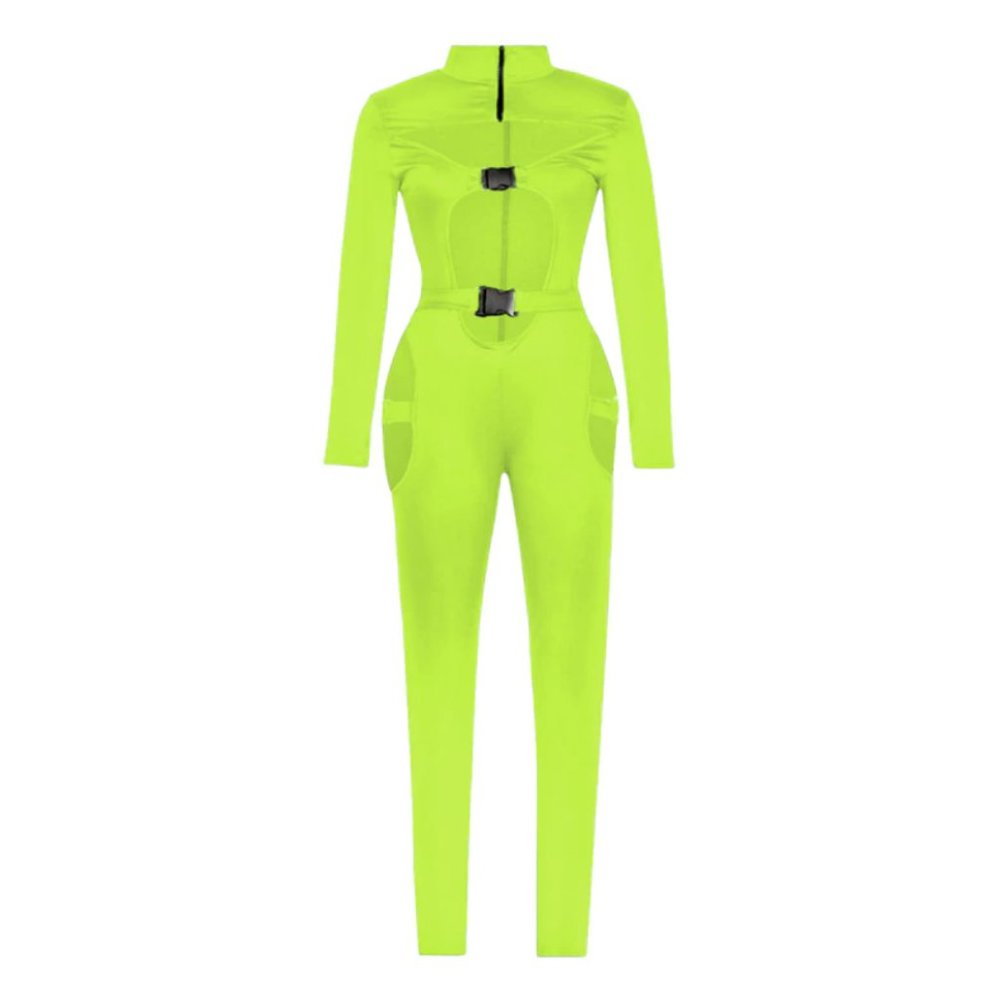 Florescent green/yellow jumpsuit with buckles